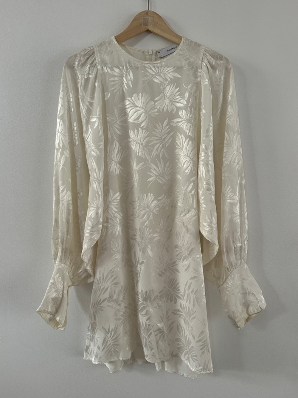 Simonett Ivory Floral Satin Long-Sleeve Blouse